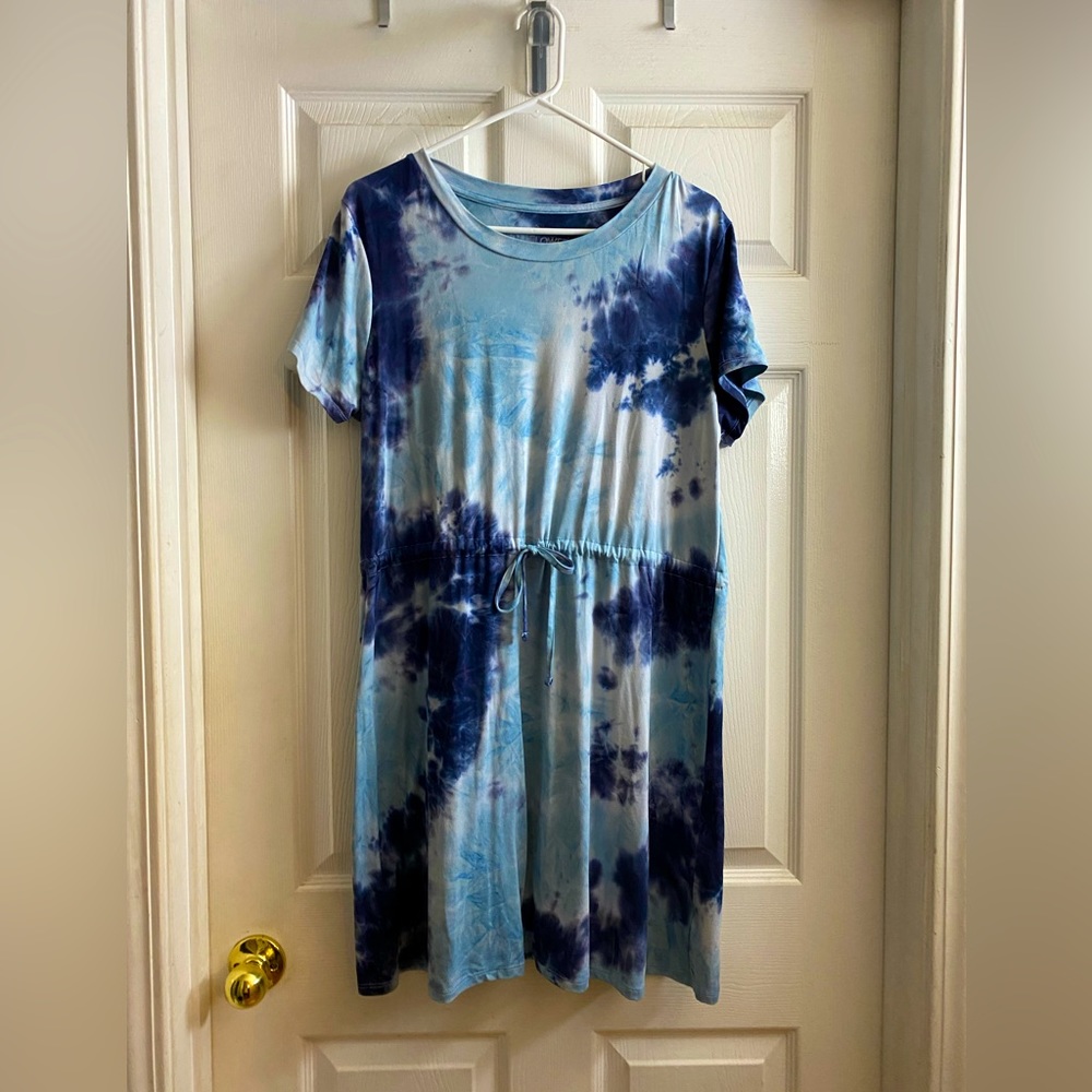 Wallflower Women’s Tye Dye Blues Cotton Tie Waist Dress Size XL